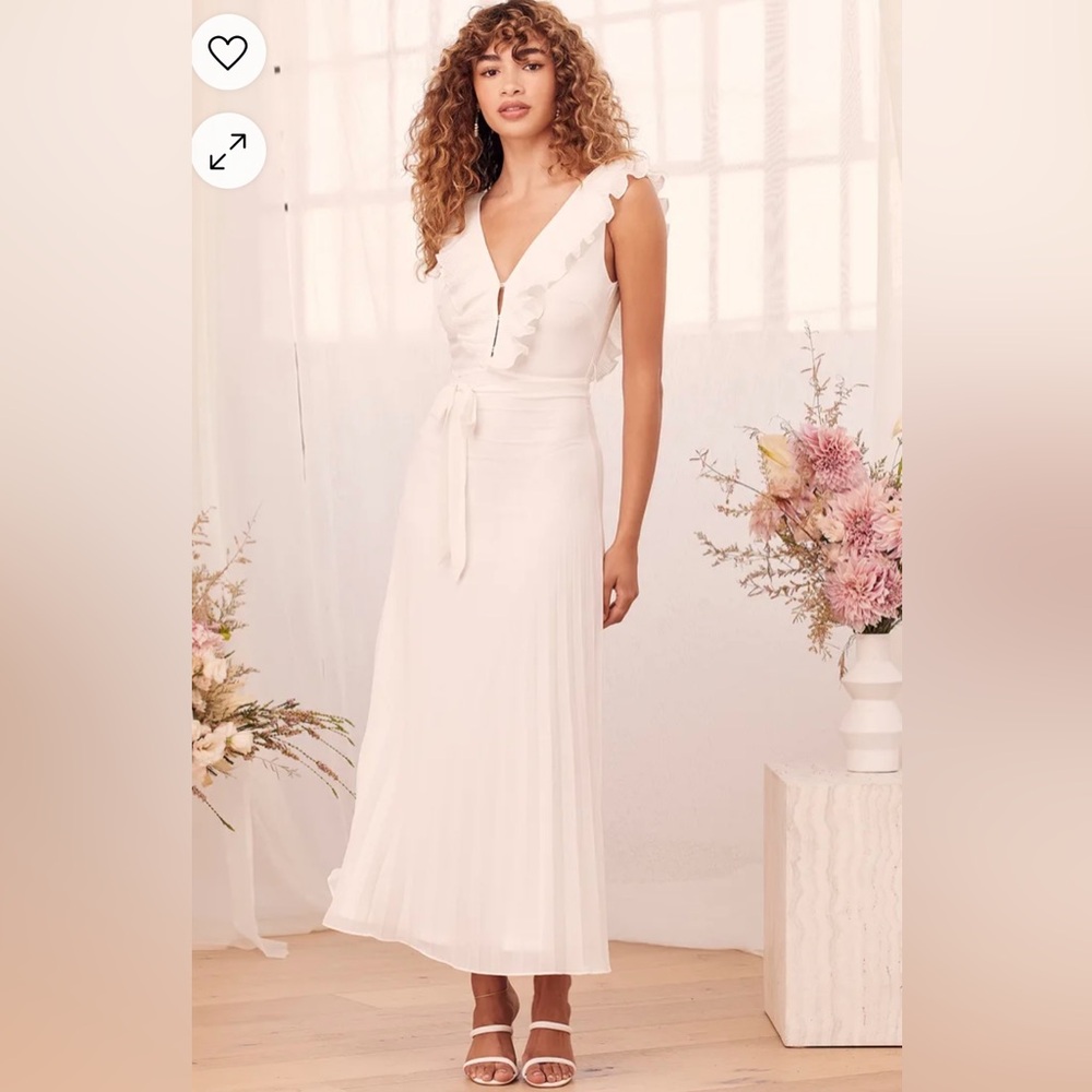 Loved By You White Pleated Chiffon Maxi Dress